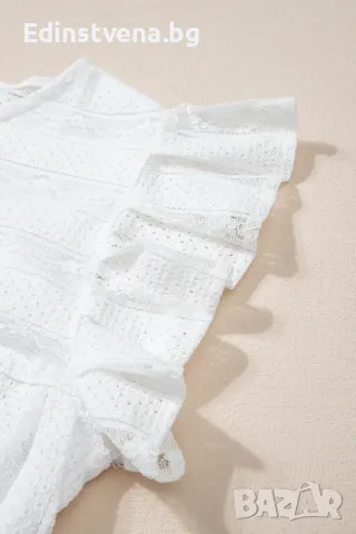 Дамски свободен топ в бяло с бродерия и къдрички, снимка 12 - Други - 50031231