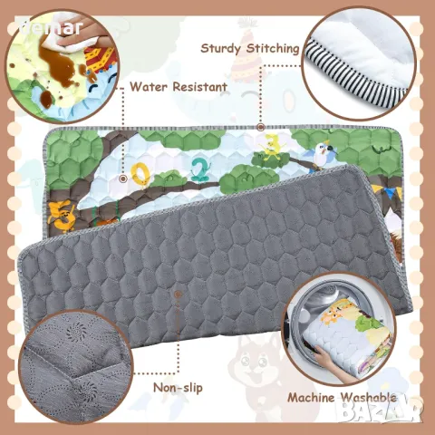 Бебешка подложка за игра Funsland за под - сгъваема водоустойчива голяма 127 * 127 см, снимка 3 - Други - 47662260