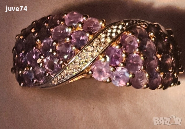 ЗЛАТЕН ПРЪСТЕН С ЕСТЕСТВЕНИ АЛЕКСАНДРИТИ (ТАНЗАНИЯ) И ДИАМАНТ (АФРИКА), снимка 4 - Пръстени - 53684943