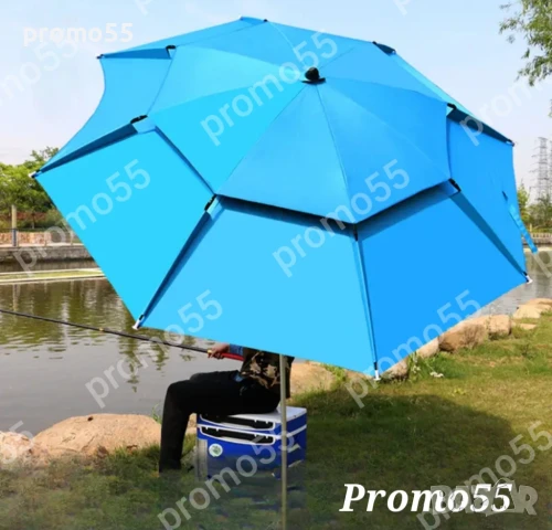 Плажен Чадър 220см. УВ, Чупещо Рамо, Двоен Покрив Стабилност при Вятър, снимка 9 - Екипировка - 51383884