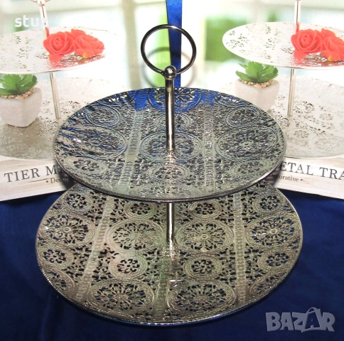 Двуетажни плата за сервиране, нови, снимка 2 - Аксесоари за кухня - 52598720