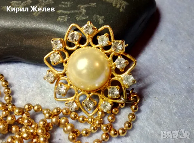 ЕФЕКТНА ПОЗЛАТЕНА ВИНТИДЖ АРТ СТИЛ ДВОЙНА БРОШКА с ВЕРИЖКИ РЯДЪК МОДЕЛ с ИСКРЯЩИ КРИСТАЛИ 75511, снимка 6 - Други - 48734396
