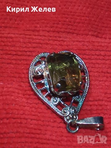 ПОСРЕБРЕН АРТ ДЕКО МЕДАЛЬОН с ГОЛЯМ ФАСЕТИРАН ЦИТРИН 21843, снимка 4 - Колиета, медальони, синджири - 33792358