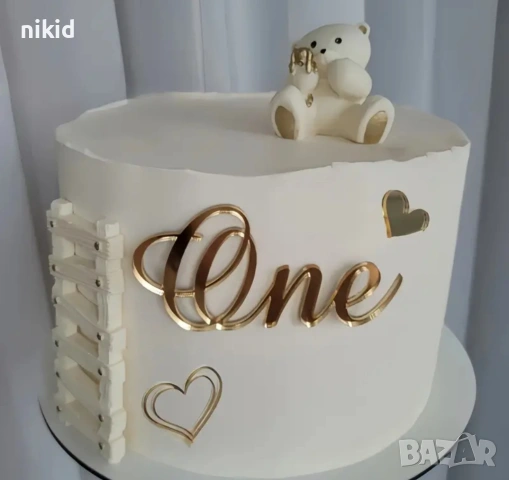 One Първи една гонина годинка надпис страничен акрил златист топер декор украса за торта рожден ден