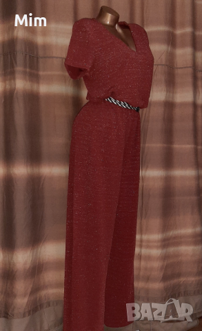 ТREND ONE L/ХХL  Червен брокатен гащеризон с къс ръкав , снимка 5 - Гащеризони - 36130610