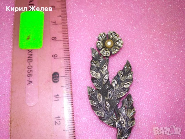 СТАРИННА СРЕБЪРНА БРОШКА ОКСИДИРАНО СРЕБРО с ПЕРЛА и МАРКАЗИТИ / НУЖДАЕ се от НОВА ИГЛА ОТЗАД! 43364, снимка 9 - Антикварни и старинни предмети - 44394049