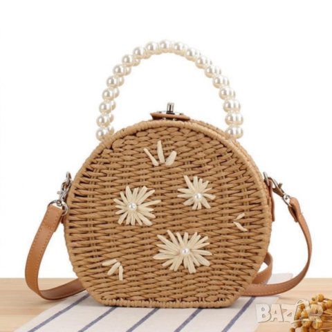 Малка плетена чантичка Flowers Brown, снимка 3 - Чанти - 41477370