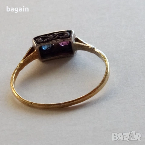 Пръстен със сапфир и рубин. Сребро с позлата., снимка 3 - Пръстени - 53112172