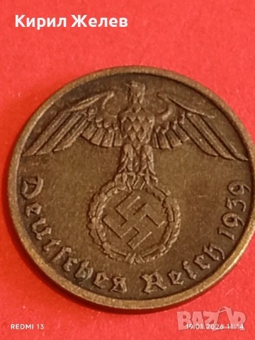 Две монети 1 райхсфенинг 1939г. Трети Райх Германия с свастика 53325, снимка 5 - Нумизматика и бонистика - 53148412