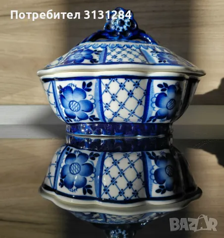 Гжел порцеланова кутия ръчно рисувана Русия, снимка 2 - Други ценни предмети - 48378629
