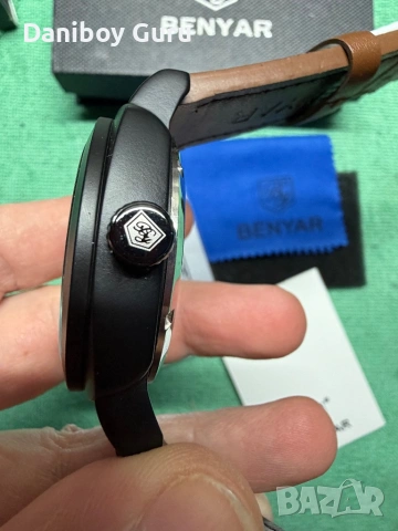 Мъжки часовник BENYAR, автоматичен механичен ръчен часовник, кафява кожена каишка, спортен механизъм, снимка 11 - Водоустойчиви - 53515415