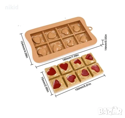 8 парчета квартатчета със сърце плочка шоколадов блок шоколад , снимка 2 - Форми - 50752168