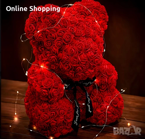 Плюшено мече с LED рози - подарък за мама, момиче, баба - комплект вечни рози 25 см, снимка 11 - Други - 53404881