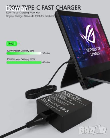 100W USB C зарядно за лаптоп MacBook Lenovo Asus Dell HP Samsung Acer , снимка 5 - UPS захранвания - 41760602