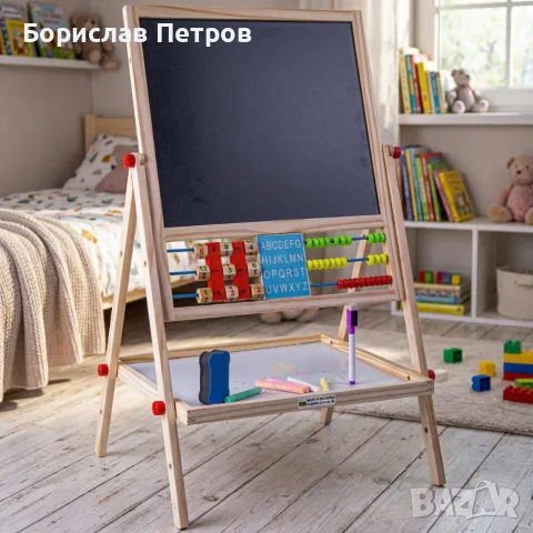 Мултифункционална образователна детска дъска с дървена рамка – за писане, рисуване и обучение, снимка 3 - Образователни игри - 55972757