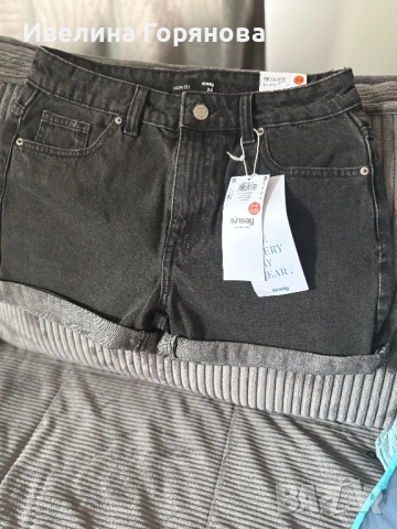 Дънкови къси панталони mom high waist размер 34, снимка 2 - Къси панталони и бермуди - 51468839
