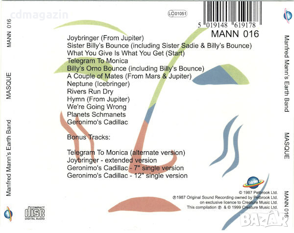Компакт дискове CD Manfred Mann's Earth Band ‎– Masque, снимка 2 - CD дискове - 36215976