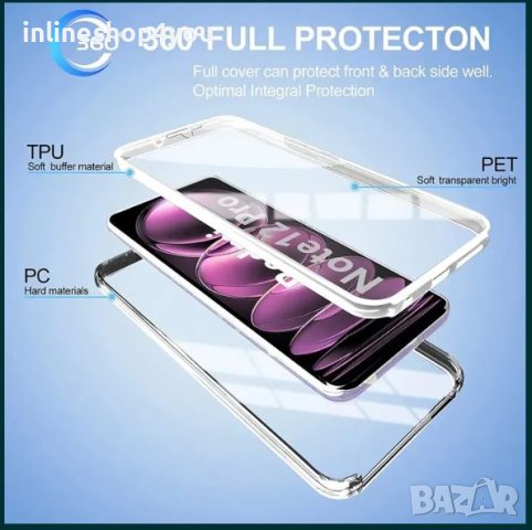 Прозрачен 360 Градуса Кейс за Xiaomi Redmi Note 12 / 11 Pro / 10 / 9S, снимка 4 - Калъфи, кейсове - 40661140