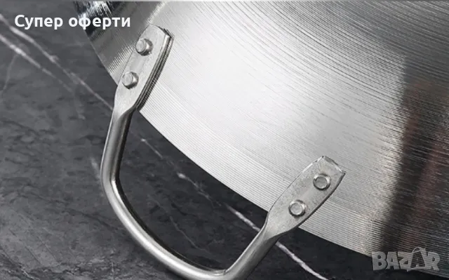 Желязна уок тенджера с двойни уши от неръждаема стомана с кръгло дъно, снимка 6 - Съдове за готвене - 48490960