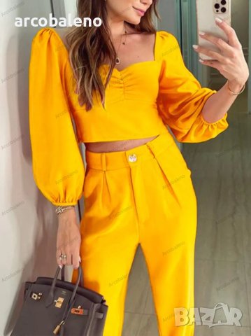 Дамски комплект от две части с висока талия и квадратно деколте, 4цвята, снимка 5 - Комплекти - 40703762