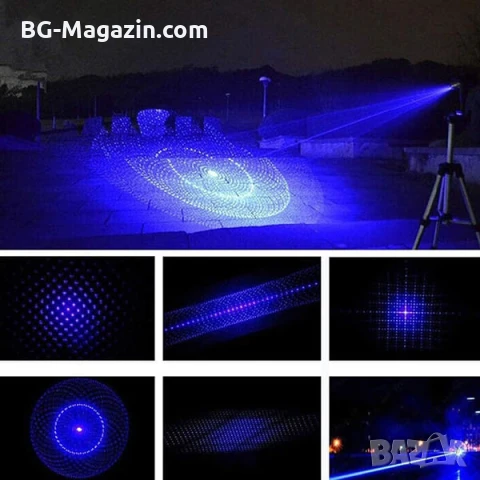 Мощен акумулаторен син лазер 5000mW пойнтер с приставки и предпазни очила пали гори пука балон, снимка 4 - Друга електроника - 51040645