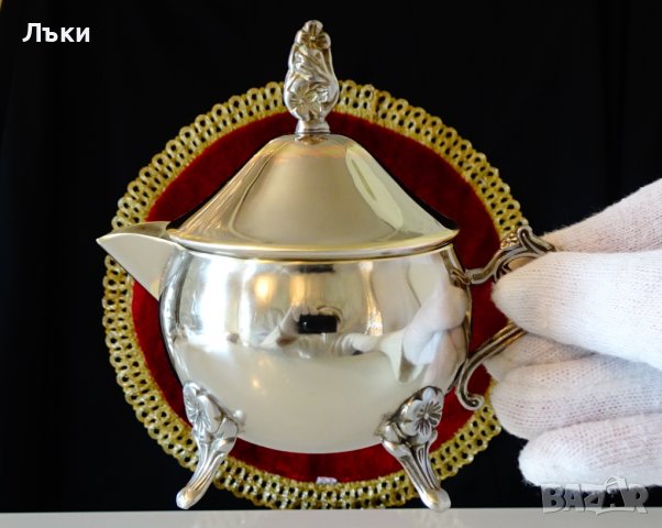 Посребрена каничка,сосиера с капак,бронз,позлата. , снимка 6 - Антикварни и старинни предмети - 39971574