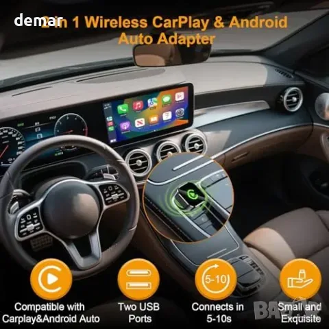 BANKKY 2-в-1 Wireless CarPlay & Android Auto адаптер (wired към wireless), снимка 4 - Други стоки за дома - 55850046