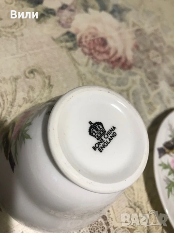 Английска чаша за чай костен порцелан птици, снимка 4 - Чаши - 53076226