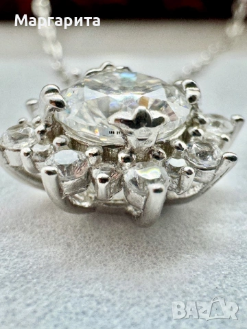 Сребърно колие с мойсанит (диамант)1 карат , снимка 9 - Колиета, медальони, синджири - 53785376