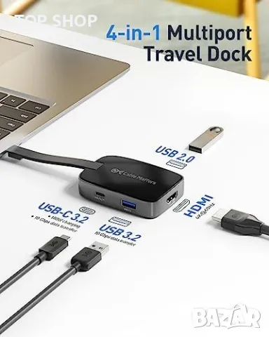 Нов Преносим USB C Хъб HDMI 4K 60Hz PD 100W зареждане, снимка 2 - Друга електроника - 49451203