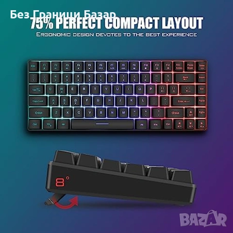 Нова Ултра компактна 85 клавиша UK клавиатура с механично усещане + RGB мишка, снимка 6 - Клавиатури и мишки - 53739565