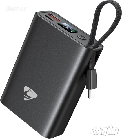 Външна батерия Aioneus 35W, преносимо зарядно устройство с вграден USB-C кабел, PD&QC