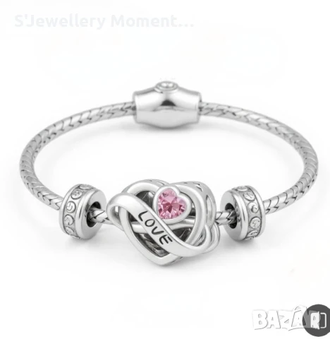 Сребърен талисман с цирконий за гривни Пандора Love , снимка 2 - Гривни - 50724376