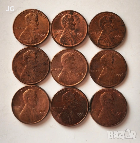 Американски монети 9 монети от САЩ 1 цент САЩ , снимка 3 - Нумизматика и бонистика - 53667767