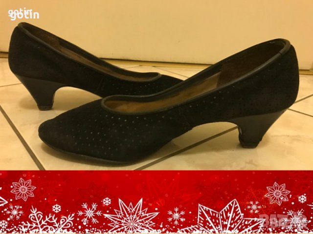 2 бр Черни Дамски обувки Естествена кожа - велур, лицева кожа , снимка 1 - Дамски обувки на ток - 28626014