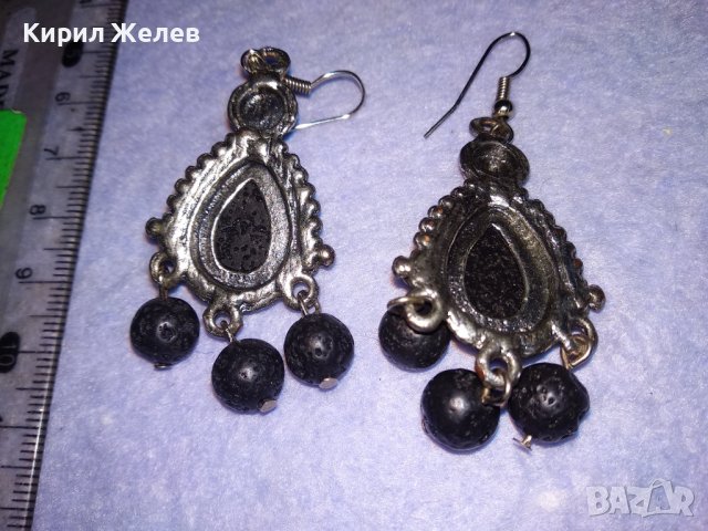 АРТИСТИЧНИ ВИНТИДЖ АРТ СРЕБРИСТИ МЕДНИ ОБЕЦИ с ВУЛКАНИЧЕН КАМЪК и ИСКРЯЩИ СИНИ КРИСТАЛИ 38634, снимка 4 - Обеци - 41622937