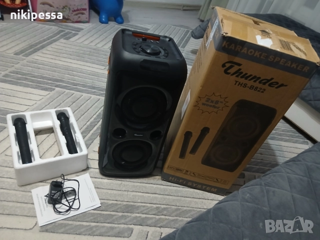 Караоке , колона , тонколона , 2 микрофона , thunder, снимка 1