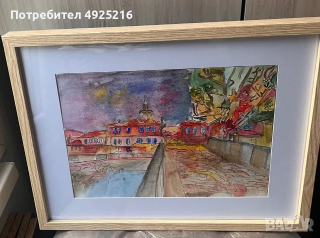 Трявна – оригинална акварелна картина с рамка и паспарту, снимка 2 - Картини - 55828903