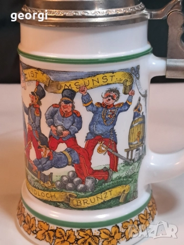 колекционерска немска музикална халба за бира с калаен похлупак 29/1, снимка 4 - Антикварни и старинни предмети - 52035883