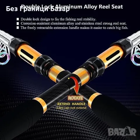 Нова Телескопична въдица 99% карбон 2.1M – ултралека и здрава за риболов, снимка 2 - Въдици - 48165995