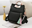Стилна дамска раница с кожени акценти и пискюли-идеална за всеки ден , снимка 3