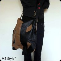 Асиметрична дамска чанта от естествена кожа с две лица! Ръчна изработка!, снимка 5 - Чанти - 34576568
