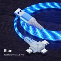 Светещ кабел за зареждане 3 в 1  micro USB, Type C, Lightning (8-pin), снимка 4 - USB кабели - 39971314