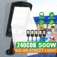 4 броя 500W LED Соларна лампа COB със сензор за движение, стойка и дистанционно, снимка 4 - Соларни лампи - 33289763