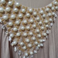 Разтегателна блуза с декорация от перли и малки рапанчета, снимка 3 - Блузи с дълъг ръкав и пуловери - 40604584