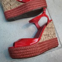 Червени сандали на платформа , снимка 4 - Сандали - 42273848