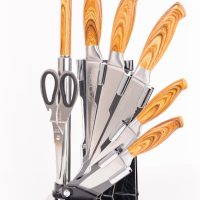 GOLTICH Комплект кухненски ножове от неръждаема стомана 7 части с акрилна въртяща се стойка и точило, снимка 1 - Прибори за хранене, готвене и сервиране - 44798163
