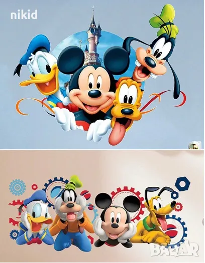 2 вида Мики Маус Гуфи Плуто Доналд самозалепващ стикер лепенка за стена и мебел, снимка 1