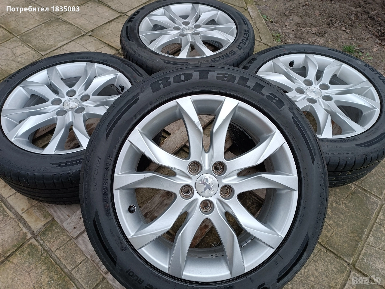 Лети джанти 17ки 5х108 Peugeot + летни гуми 215/55/17 Rotalla, снимка 1