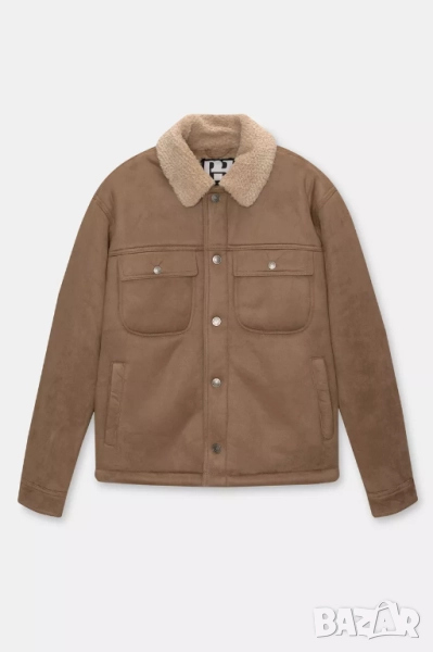 Мъжко яке от изкуствен велур с яка от каракул Pull&Bear, Кафяво, XL, снимка 1